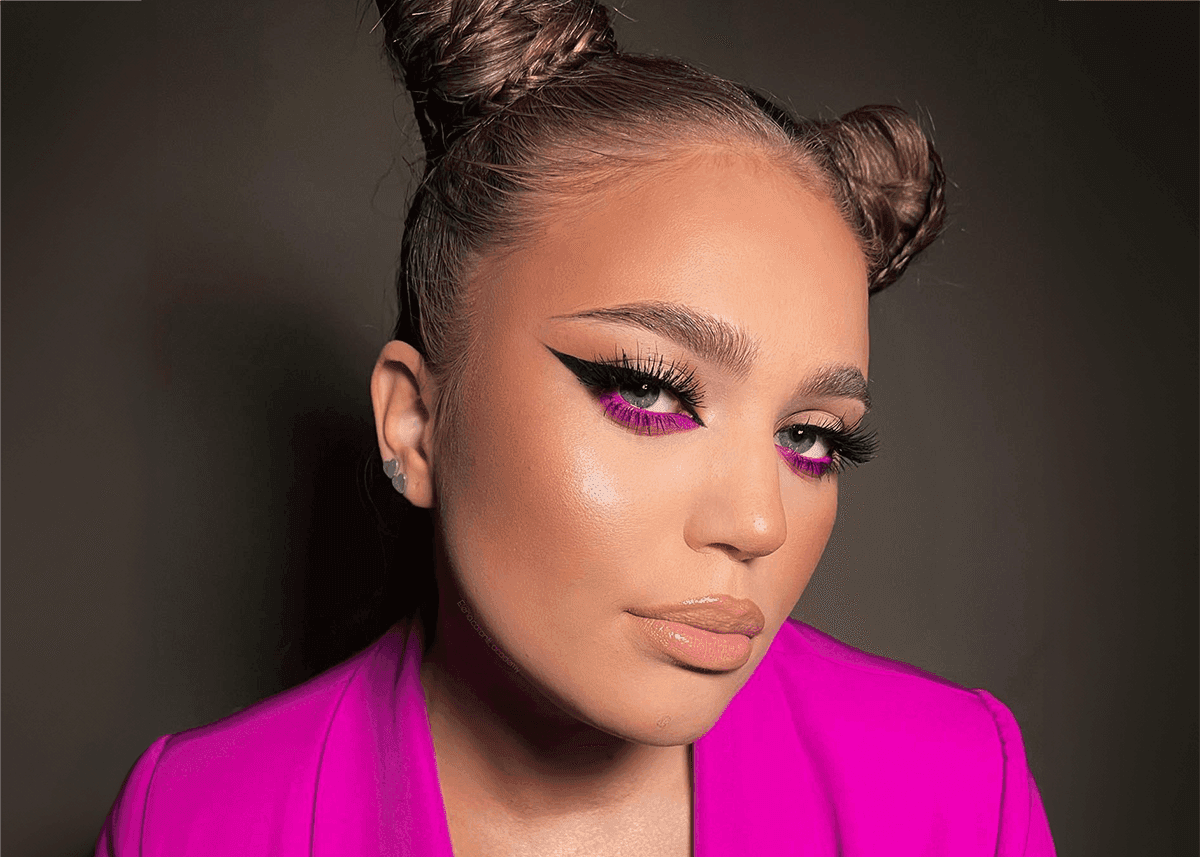 Pink Eyeshadow Pink Jacket with Space Buns
