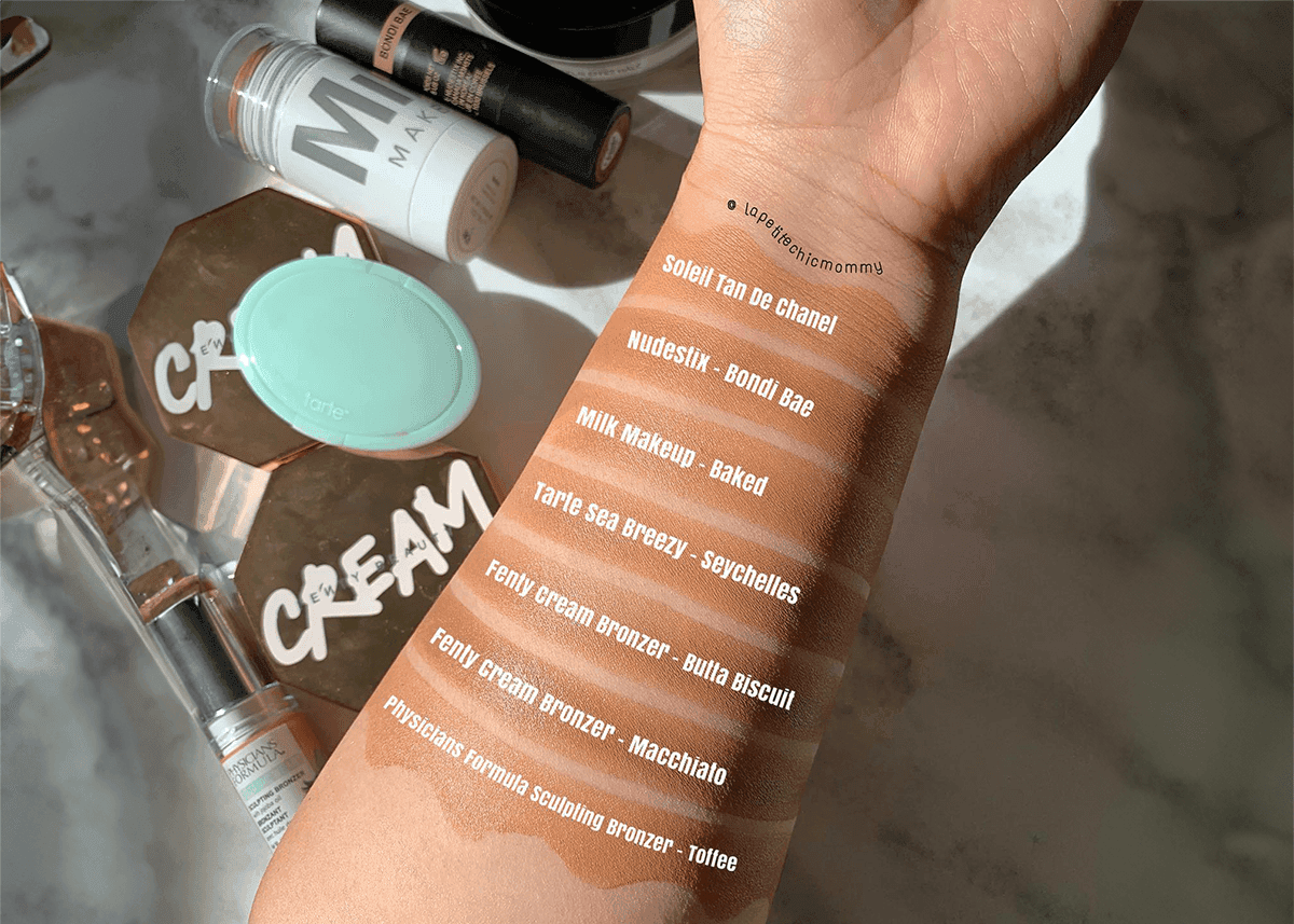 Bronzer cream swatches on arm