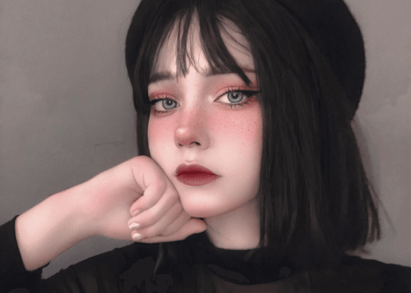 Misaki_tl original egirl makeup look with berret