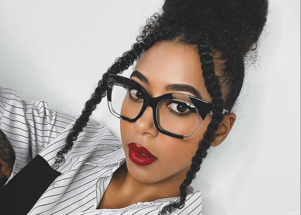 Crimson Red Lips with Thick Glasses