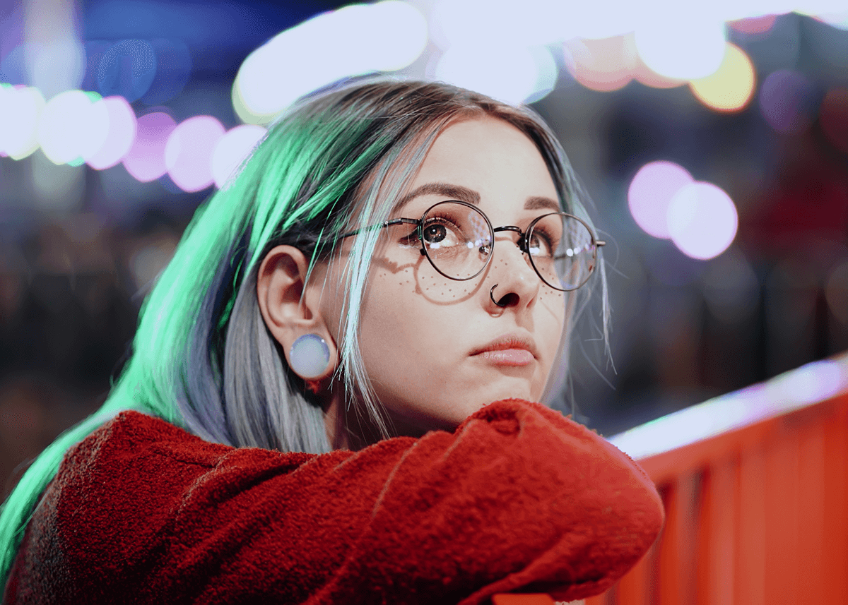 Hipster Girl Faux Freckles Green Hair