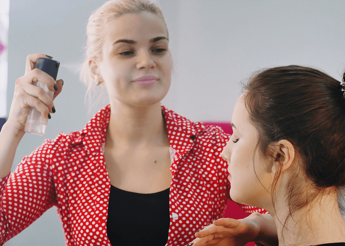 Makeup Artist Spraying Setting Spray for Dry Makeup