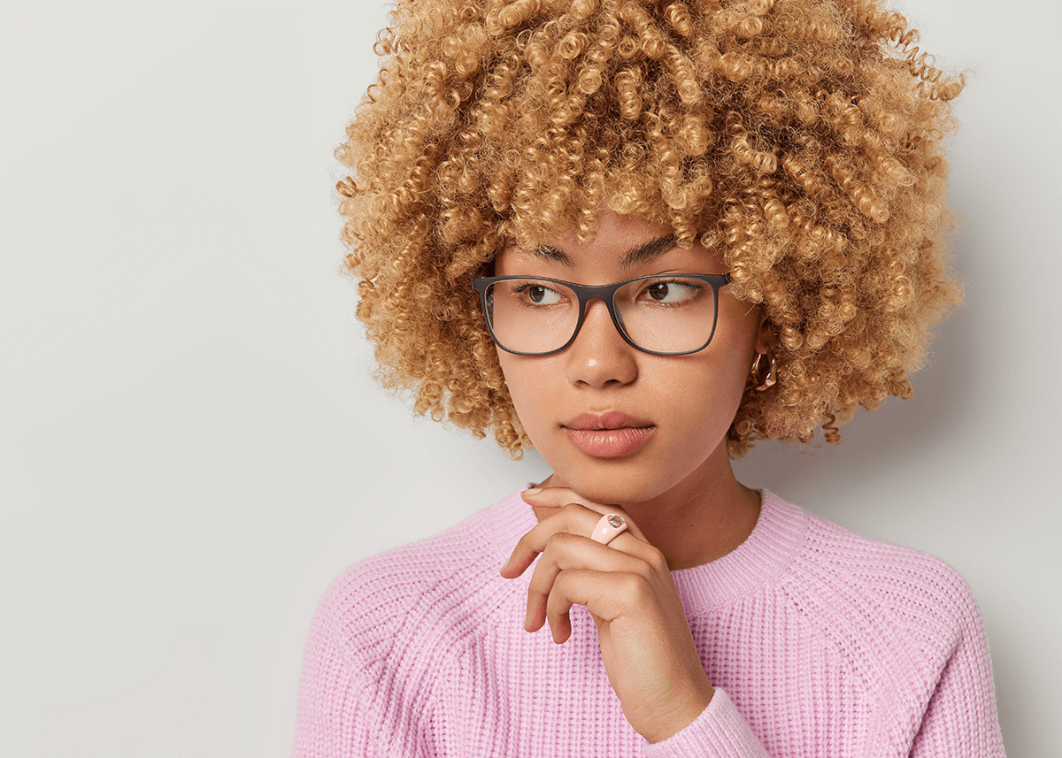 Pink Sweater Curly Hair Headshot Makeup
