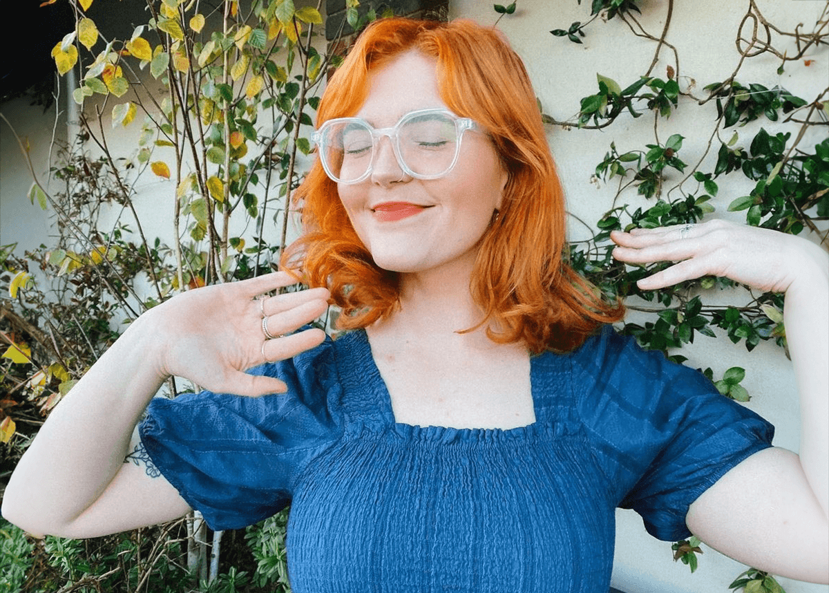 Red Hair Clear Glasses Coral Cheeks