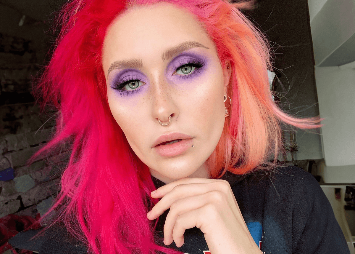 Fiery Fuchsia Red Hair with Purple Eyeshadow