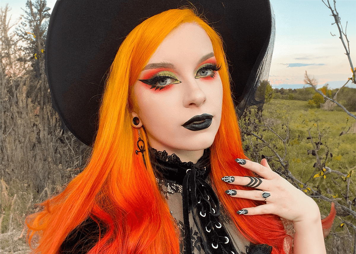 Goth girl bright orange hair