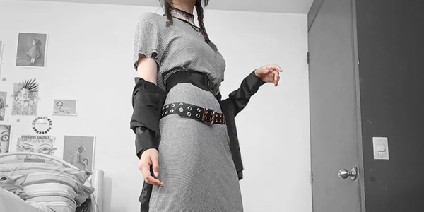 Grey dress with two belts